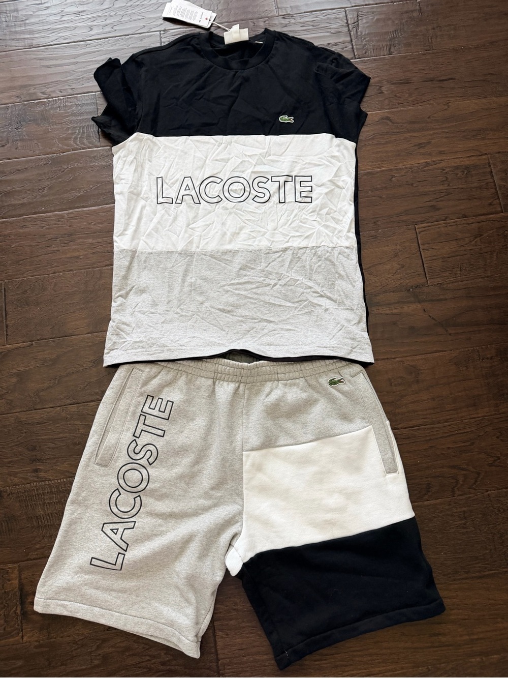 Lacoste Black, White & Gray Colorblock Tee and Shorts Set